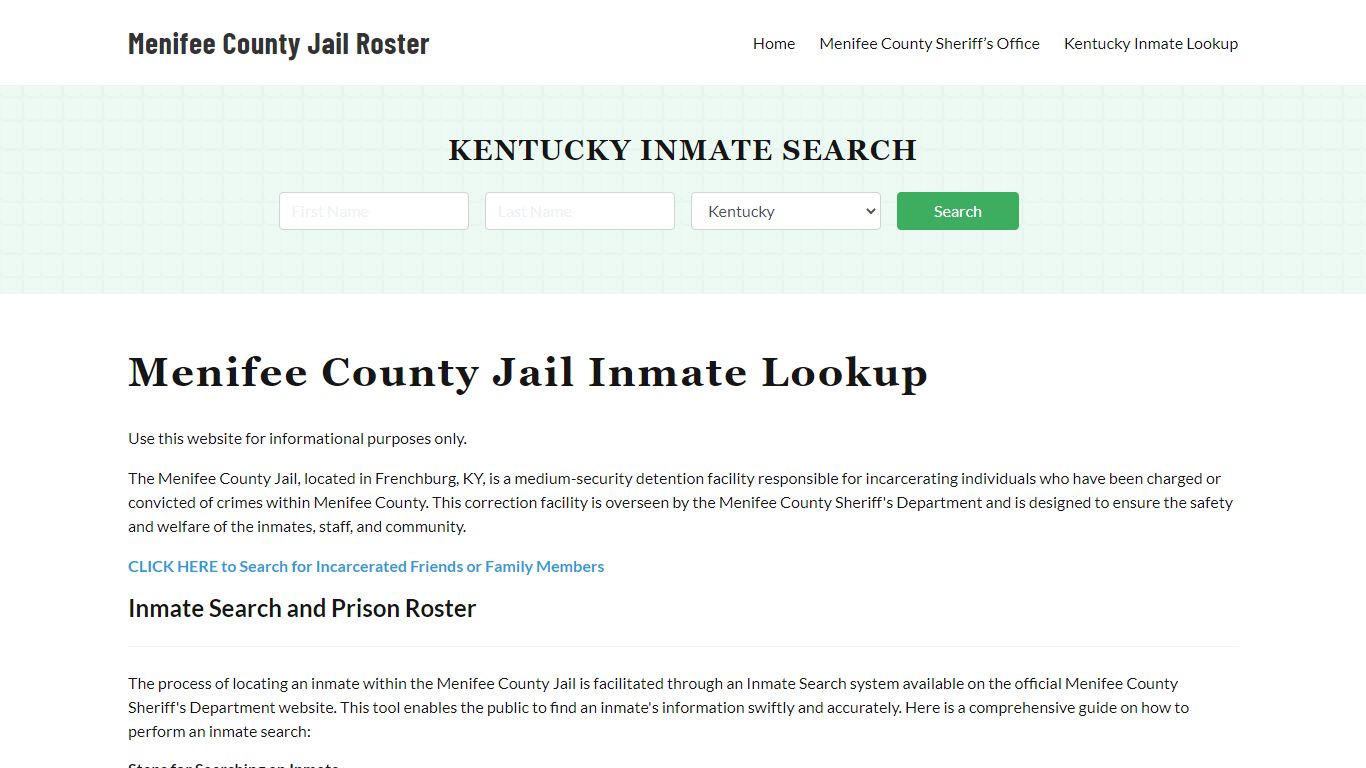 Menifee County Jail Roster Lookup, KY, Inmate Search