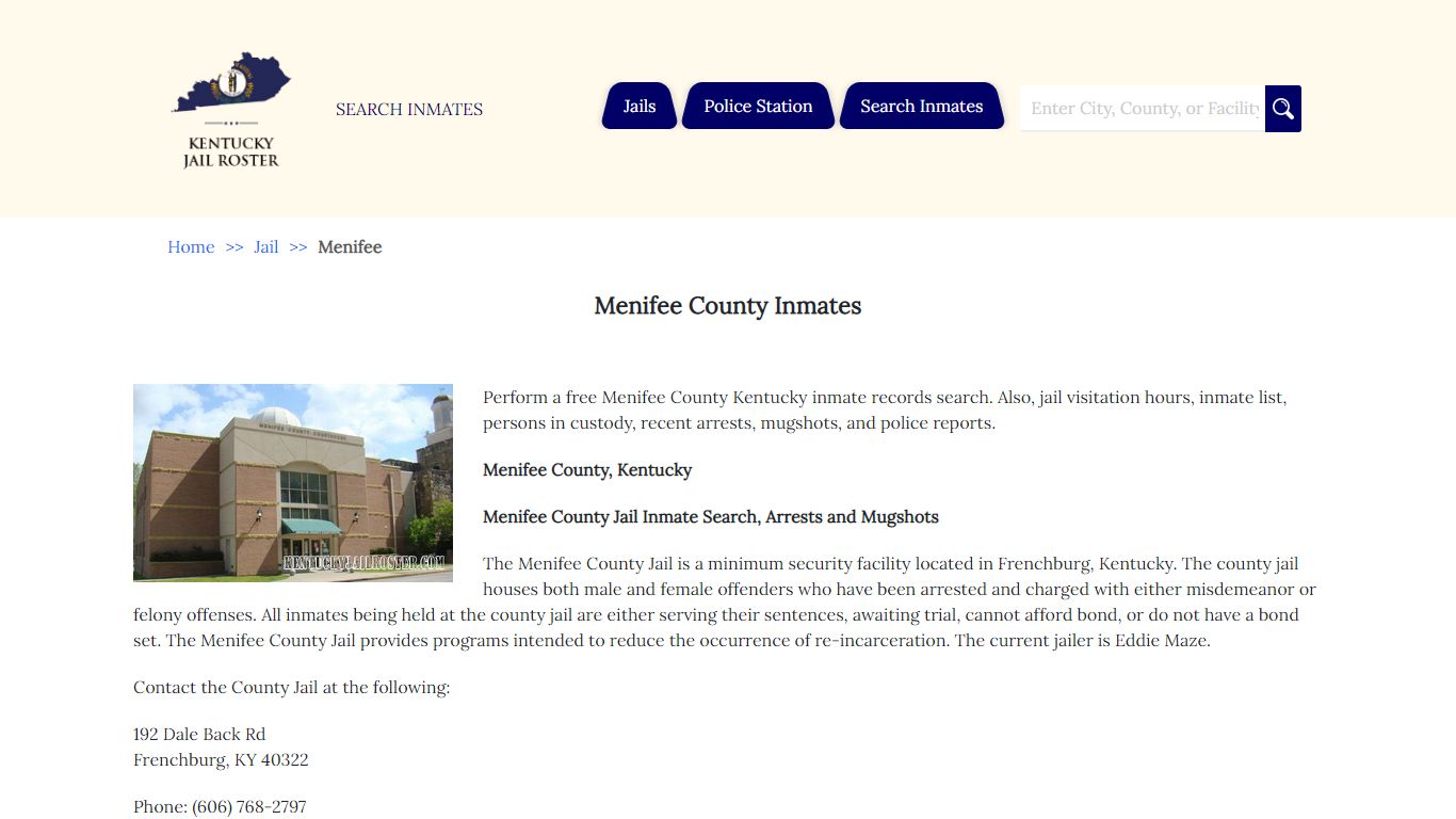 Menifee County Inmates - Jail Roster Search