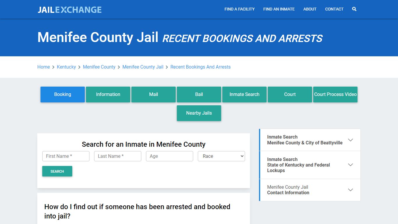 Menifee County Jail Recent Bookings And Arrests - Jail Exchange